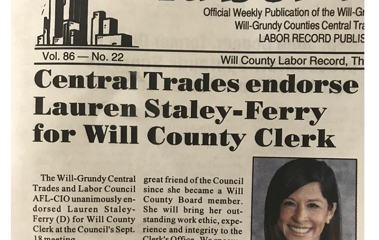 Central Trades ENDORSE LAUREN STALEY-FERRY for Will County Clerk